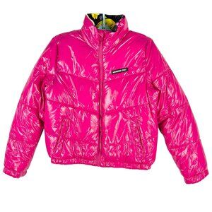 Members Only x Nickelodeon Women Fuchsia Puffer Jacket Sz M Rugrats Lining NWT